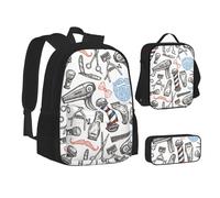 SUHNGE Mochila escolar 3 en 1 para adolescentes, color blanco y negro con lunares, Tienda de peluquería monocromática, talla única, Rucksack