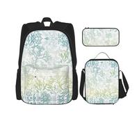 SUHNGE Mochila escolar con estampado de serpiente verde de 3 piezas con bolsa de almuerzo, estuche para niñas de secundaria, Algas marinas verdes y azules, Talla única