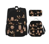 SUHNGE Mochila escolar con estampado de zapatos de tacón alto, 3 piezas, con bolsa de almuerzo, estuche para niñas de secundaria, Lindos búhos de dibujos animados marrones, Talla única, moderno