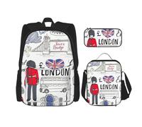 SUHNGE Mochila escolar de 3 piezas con estampado de madera colorida con bolsa de almuerzo, estuche para lápices para niñas de secundaria, I Love London, Talla única