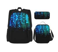 SUHNGE Mochila escolar de 3 piezas con estampado de plantas de cactus y bolsa de almuerzo, estuche para niñas de secundaria, Línea azul, Talla única