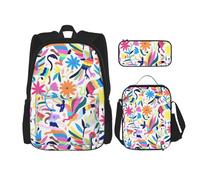 SUHNGE Monarch - Mochila escolar con estampado de mariposas y bolsa de almuerzo, estuche para niñas de secundaria, Animales otomíes mexicanos, Talla única