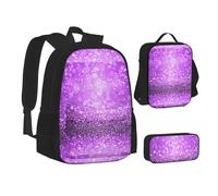 SUHNGE Origami Paper Cranes Print Teenage Bookbag Lunch Bag Pencil Case 3 in 1 School Backpacks Set Kids Backpack, Purpurina morada brillante, Talla única