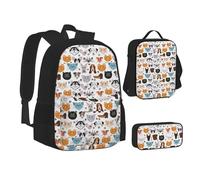 SUHNGE Programmer Programming Code Print Teenage Bookbag Lunch Bag Pencil Case 3 in 1 School Backpacks Set Kids Backpack, Gato y perro de dibujos animados, Talla única