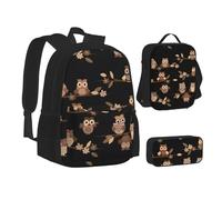 SUHNGE White Natural Greenery Twig Print - Juego de lonchera con mochila escolar 3 en 1 y estuche a juego, Lindos búhos de dibujos animados marrones, Talla única