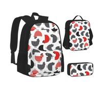 SUHNGE Zebra Tiger Leopard Pink Print - Juego de lonchera con mochila 3 en 1 y estuche escolar a juego, Creative Cartoon Chicken, Talla única