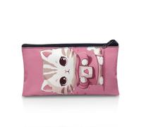 Suhoaziia Estuche estético de gran capacidad para niños, estuche organizador para lápices escolar, soportes para bolígrafos, Lindo gato rosa, Estuche para lápices