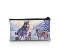 Suhoaziia Estuche estético para niñas y niños, organizador de lápices escolar, bolsa para bolígrafos, Estampado de la familia de lobos, Estuche para lápices