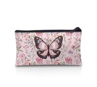 Suhoaziia Estuche estético para niñas y niños, organizador de lápices escolar, bolsa para bolígrafos, Mariposa y flores rosadas, Estuche para lápices