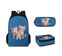 Suhoaziia Juego de mochila de 3 piezas con lonchera y estuche para lápices para niños, niñas, adolescentes, mochila ligera para escuela secundaria de 6 a 16 años, Azul (Cats Blue), Mochilas de día
