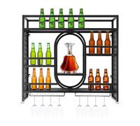 SuhoFutus 100 x 25 x 90 cm, estantería de pared de metal, soporta 150 kg, soporte para vino de 3 niveles, montaje en pared, diseño industrial con almacenamiento de copas de vino, para salón, bar