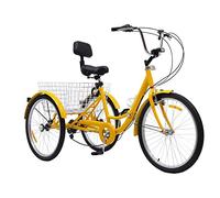 SuhoFutus Triciclo para adultos, plegable, triciclo para adultos, 7 velocidades, triciclo de acero al carbono, con soporte para taza de agua, luz LED y cesta de 3 ruedas, bicicleta de 24 pulgadas