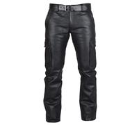 SUIBOZ Pantalones cargo de piel sintética para hombre, pierna recta, elásticos, pantalones de motociclista, a la moda, punk, retro, góticos, hip hop (negro, 5XL)