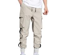 SUIBOZ Pantalones cargo para hombre, estilo hip hop, Y2K, de secado rápido, atléticos, con bolsillos, ligeros, cintura elástica (color caqui, XL)