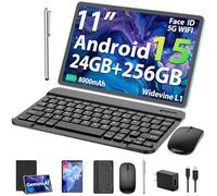 Suicoey 2026 Tablet Android 15 de 11 pulgadas con teclado, 24 GB+256 GB, 2 TB Expand, 8000 mAh, 5 MP+13 MP, 5G WiFi, Gemini AI, visualización dividida, Widevine L1, 2 en 1 Tablets PC con funda, mouse