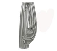 SUICRA Pantalones de Mujer Women's Wide Leg Pants Silk Satin Loose Casual Solid Color Pants Summer Comfortable Women's High Waist Pants (Color : Grijs, Size : M)