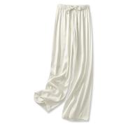 SUICRA Pantalones de Mujer Women's Wide Leg Pants Silk Satin Loose Casual Solid Color Pants Summer Comfortable Women's High Waist Pants (Color : White, Size : L)