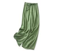 SUICRA Pantalones de Mujer Women's Wide Leg Pants Silk Satin Loose Casual Solid Color Pants Summer Comfortable Women's High Waist Pants (Color : Green, Size : L)