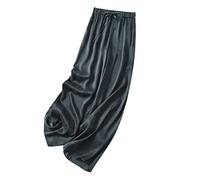 SUICRA Pantalones de Mujer Women's Wide Leg Pants Silk Satin Loose Casual Solid Color Pants Summer Comfortable Women's High Waist Pants (Color : Schwarz, Size : L)