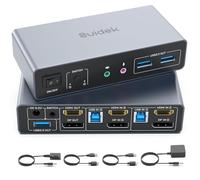 SUIDEK HDMI Displayport KVM Switch, 2 Computadoras 2 Monitores 4K@60Hz KVM Switcher Monitor Dual para 2 PC, 3 Puertos USB 3.0 Soporta Modo Extendido/Espejo con Controlador de Escritorio y 2 Cables USB