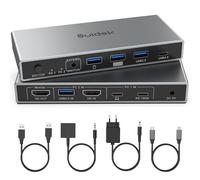 SUIDEK USB-C+HDMI KVM Switch 2 en 1 de salida 4K @ 60Hz de aluminio con puertos USB 3.0 para 1 ordenador portátil y 1 escritorio compartir 1 monitor, teclado, ratón e impresora, con cable