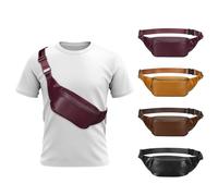 SUIKIHUM Cangurera de cuero suave para mujeres y hombres, riñonera cruzada con correa ajustable, bolsillo grande, cremalleras resistentes, para viajes, senderismo, correr, 10.2" x 4.3" x 3.2", 2.3L