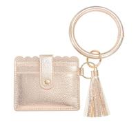 SUIKIHUM Cartera con tarjetero con llavero de muñeca, cartera delgada de piel sintética para mujer, diseño compacto y ligero para uso diario, oro rosa, 4.3 x 4.5 inch, Uso diario