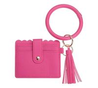 SUIKIHUM Cartera con tarjetero con llavero de muñeca, cartera delgada de piel sintética para mujer, diseño compacto y ligero para uso diario, rosa roja, 4.3 x 4.5 inch, Uso diario