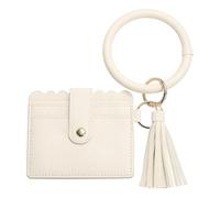 SUIKIHUM Cartera con tarjetero con llavero de muñeca, cartera delgada de piel sintética para mujer, diseño compacto y ligero para uso diario, beige, 4.3 x 4.5 inch, Uso diario
