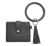 SUIKIHUM Cartera con tarjetero con llavero de muñeca, cartera delgada de piel sintética para mujer, diseño compacto y ligero para uso diario, Black, 4.3 x 4.5 inch, Uso diario