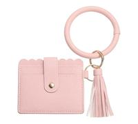 SUIKIHUM Cartera con tarjetero con llavero de muñeca, cartera delgada de piel sintética para mujer, diseño compacto y ligero para uso diario, Pink, 4.3 x 4.5 inch, Uso diario
