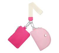 SUIKIHUM Cartera de muñeca de doble bolsa para mujer, monedero con cremallera alrededor de la muñeca, bolsa portátil con cremallera de nailon para viajes diarios, caminar, color rojo rosa, Rosa Rojo,