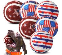 Suilung 6 pelotas de tenis para perros del 4 de julio de 2.5 pulgadas, Día de la Independencia, juguetes masticables para dentición de mascotas, pelota de tenis con bandera de Estados Unidos, pelota