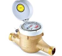 Suinga CONTADOR DE AGUA 25mm de chorro múltiple para AGUA FRÍA. Certificado MID Europeo que permite el uso con agua potable. LATON con rosca entrada y salida 1 1/4" macho. Caudal máximo 6,3 m3/h