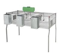 Suinga Jaula para Conejos galvanizada con tolvas y bebederos 3 departamentos, Suelo de Metal, 157x63x98 cm, Gris