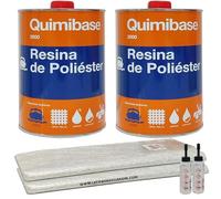 Suinga Kit RESINA DE POLIESTER 2kg para reparaciones + Manta fibra de vidrio 2m2 Mat-300 + catalizador de peróxido. Util para reparaciones de coches, piscinas, depósitos, naútica e industrial