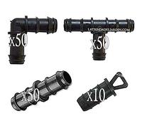 Suinga Pack RIEGO POR GOTEO 16MM: 50 te + 50 codo + 50 enlace + 10 tapón. Color negro.
