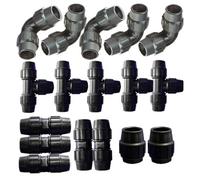 Suinga - Pack RIEGO TUBERIA 32MM: 5 te + 5 codo + 5 enlace + 2 tapón. Color negro Fitting de Polietileno para tubo agricola y alimentario