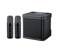 SUIOPPYUW Canta y Baila con alegría - Fonógrafo con ecos y Corte Vocal Plastic K Sing Machine con 2 micrófonos inalámbricos, Negro
