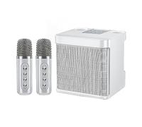SUIOPPYUW Canta y Baila con alegría - Fonógrafo con ecos y Corte Vocal Plastic K Sing Machine con 2 micrófonos inalámbricos, Blanco