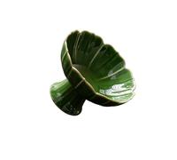 SUIOPPYUW Este cuenco de pedestal de cerámica decorativo para servir pasteles y frutas es una fusión artesanía y estética. Su forma pétalo evoca un loto en flor, Verde, 11.7 x 7 cm