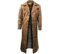 Suiting Style Abrigo largo de piel para hombre, color negro, de cuerpo entero, gabardina vintage para hombre, chaqueta de piel de cordero, Marrón envejecido., 4XL