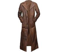 Suiting Style Abrigo largo de piel para hombre, color negro, de cuerpo entero, gabardina vintage para hombre, chaqueta de piel de cordero, marrón, S