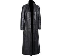 Suiting Style Abrigo largo de piel para hombre, color negro, de cuerpo entero, gabardina vintage para hombre, chaqueta de piel de cordero, Negro, L