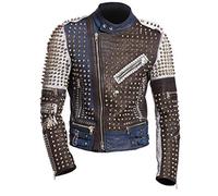 Suiting Style Cafe Racer tachonado punk motocicleta Spikes Metal Retro Funky Rider chaqueta de cuero tachuelas, Multicolor, L