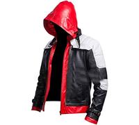 Suiting Style Chaqueta de cuero con capucha roja de superhéroe para hombre + chaleco Batman Arkham Knight Jason Todd 2 en 1 chaqueta de motociclista, Multicolor, XXL