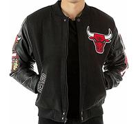 Suiting Style Chicago Basketball - Chaqueta bomber de lana negra con cuero y piel sintética, chaqueta Bulls Varsity Letterman para hombre, Negro, S