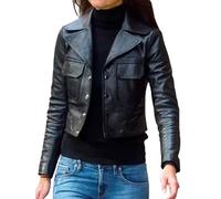Suiting Style Katie Holmes Slimfit - Chaqueta de piel auténtica para motociclista, color negro, Nerón