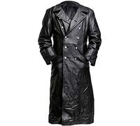 Suiting Style Mens alemán clásico WW2 militar oficial negro cuero gabardina, Piel., M
