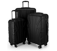Suitline Juego Maletas 3 Piezas ABS rígidas Cabina 55 cm Mediana 66 cm Grande 76 cm ampliables con Cierre TSA 4 Ruedas Dobles asa telescópica, Negro